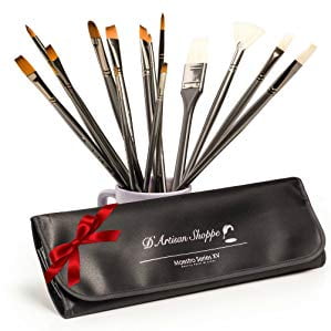 Art Brush Set. Best Professional Artist Supplies. Acrylic Paint Brushes, Watercolor, Gouache, Oil Painting. 15pc Travel Kit by D'Artisan (Best Water Soluble Artists Oil Paints)
