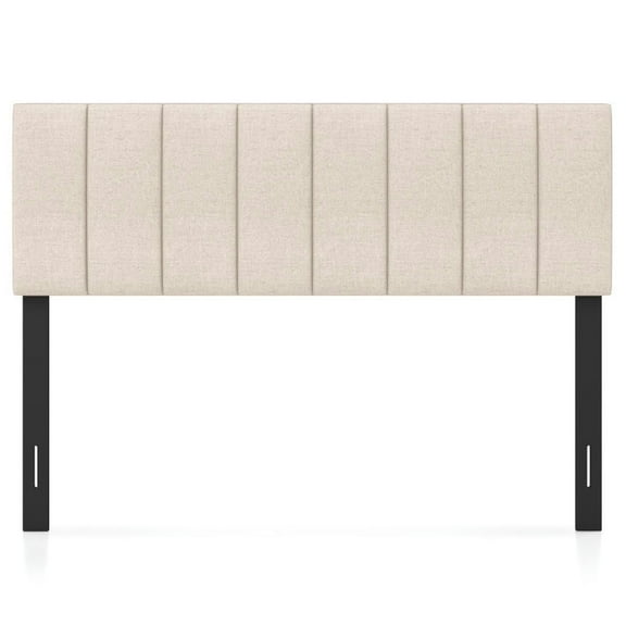 Barara King Headboard, Linen Upholstered Headboard with Solid Wood Legs and Adjustable Width for  Full/Queen Size Bed-Beige