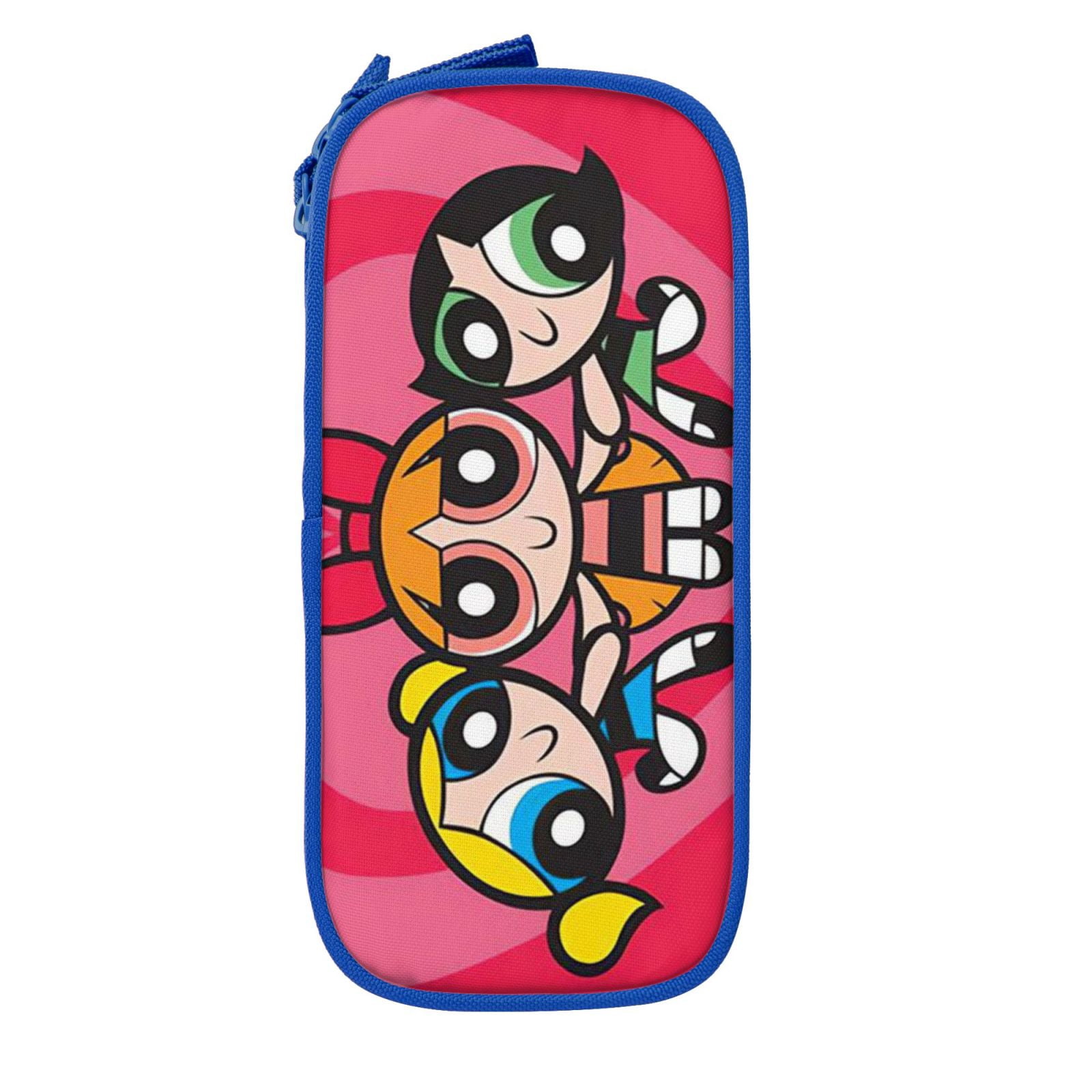 The Powerpuff Gi-rls Pencil Case Large Capacity Pencil Pouch Penbag Office Stationery Organizer Travel Makeup Bag Blue