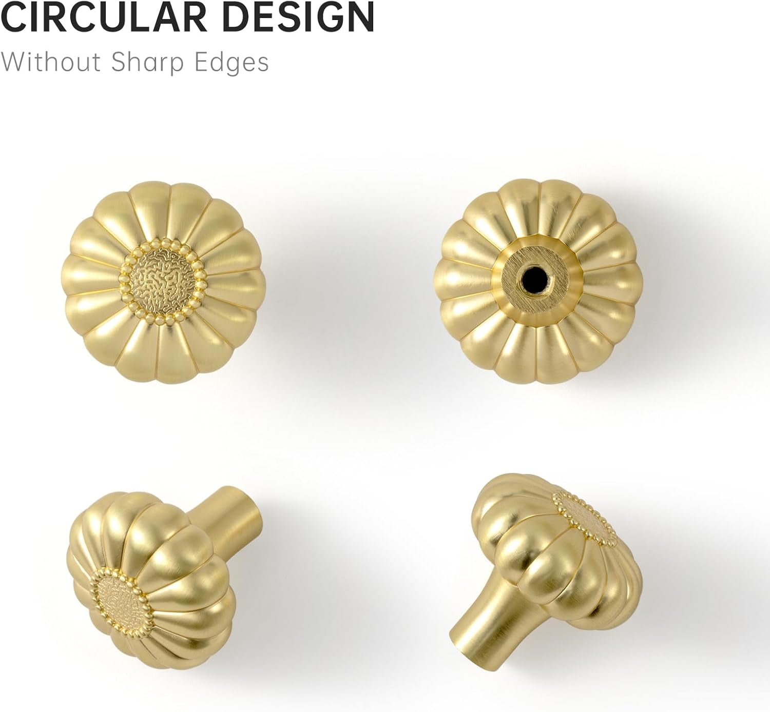 Goo-Ki 12 Pack Elegant Golden Bloom Brushed Brass Cabinet Knobs, Drawer Pulls for Kitchen, Dresser Cabinet Hardware, 1-1/4 Inches Diameter Handles