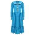 thumbnail image 3 of Aislor Pioneer Girls Colonial Prairie Costume 1800s Victorian Long Sleeve Ruffle Dress Blue 10, 3 of 7