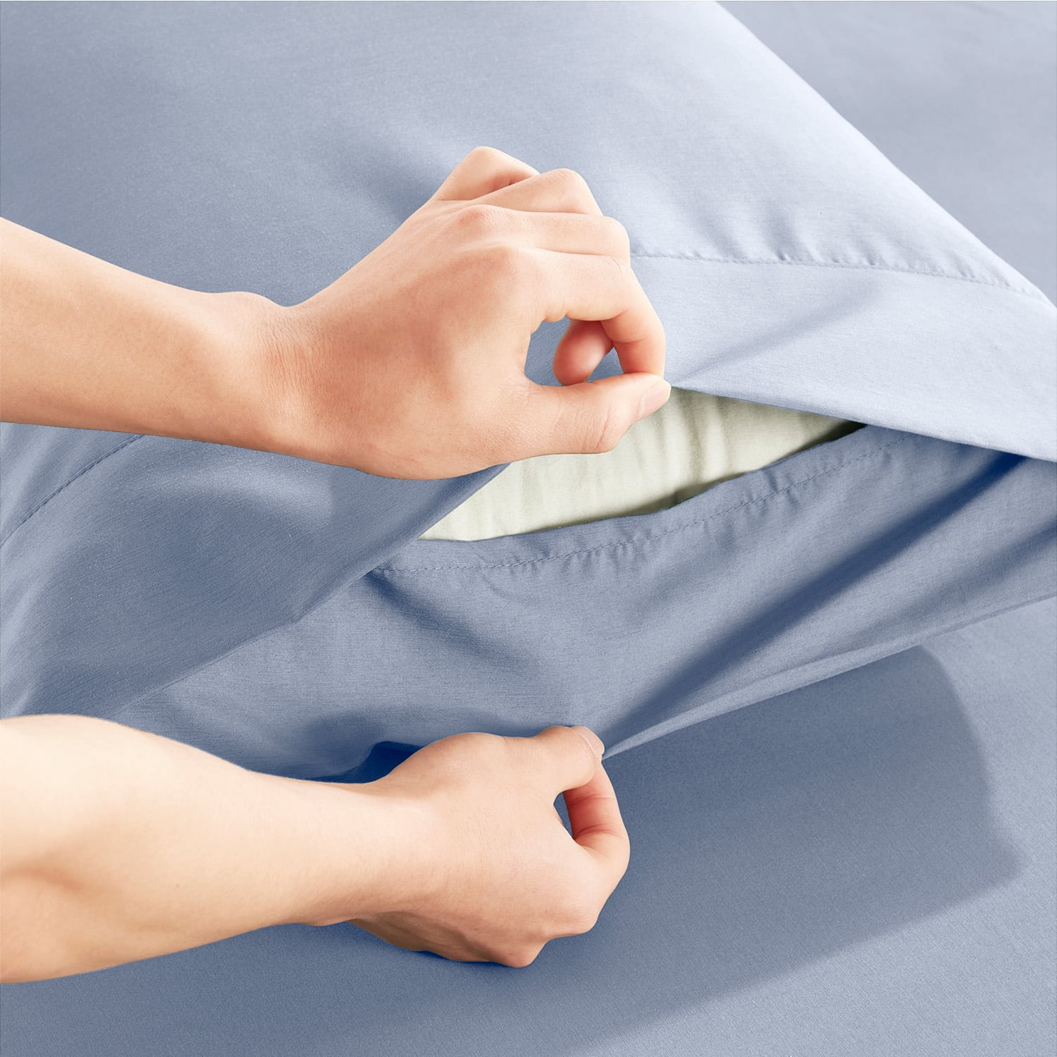 Virtu Bed Sheets Set, Deep Pocket Rayon Derived from Bamboo Blend Cooling 4 Piece Queen Sheets sets, Ice Blue