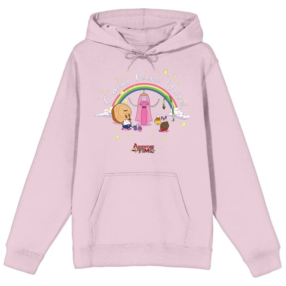 Adventure Time Princess Bubblegum Candy People Unite Long Sleeve Cradle Pink Hooded Sweatshirt-Medium