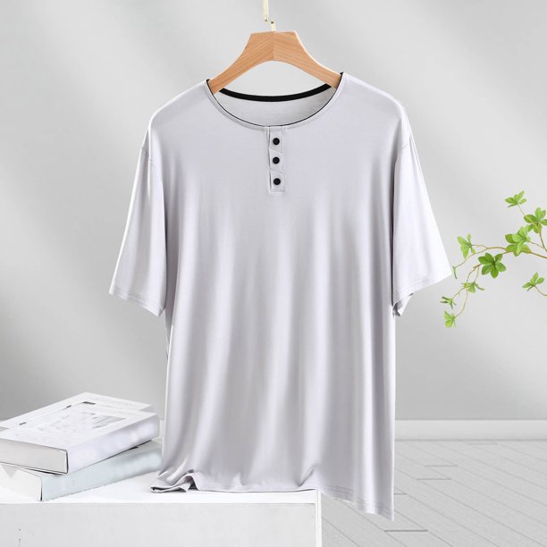 Blusa de pijama de manga corta para mujer, lisa, informal, a la moda, con cuello redondo, manga corta, para dormir