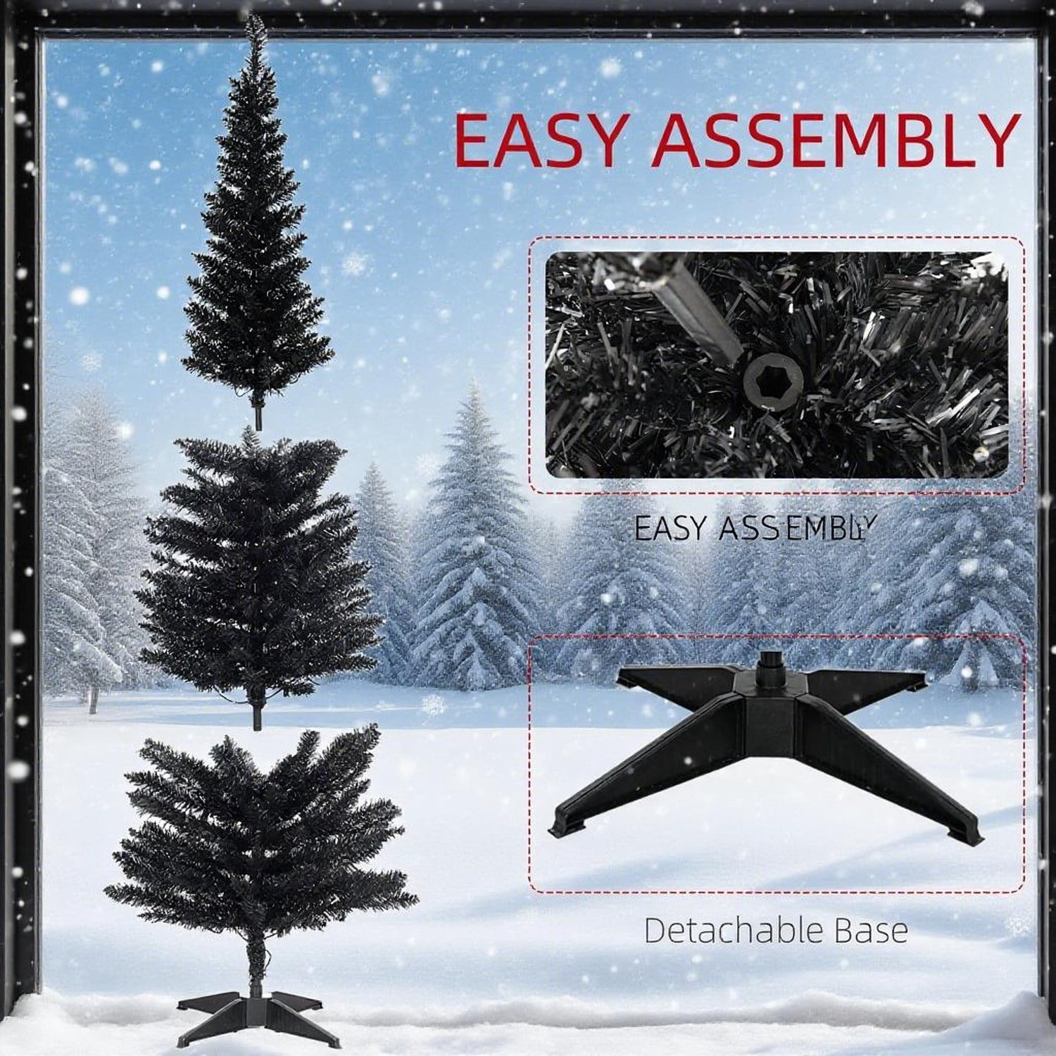 Black 6 ft Pencil Christmas Tree with 200 Warm White LED Lights