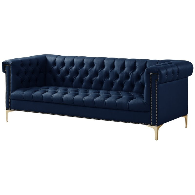 Ryder Navy Leather Chesterfield Sofa Gold Metal Y Legs Tufted Canada Ryder Navy Leather Chesterfield Sofa, Chesterfield Sofa With Gold Legs