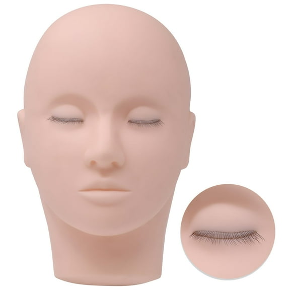 Miuffue Lash Mannequin Head with 3 Lash Layers, Practice Training Manikin for Makeup and Eyelash Extensions, Soft-Touch Silicone Rubber Flat Doll Head C63