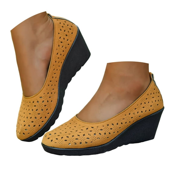 YLYL Womens Orthopedic Loafers Wedge Heels Hollow Suede Slip on Comfortable Casual Work Walking Platform Shoes