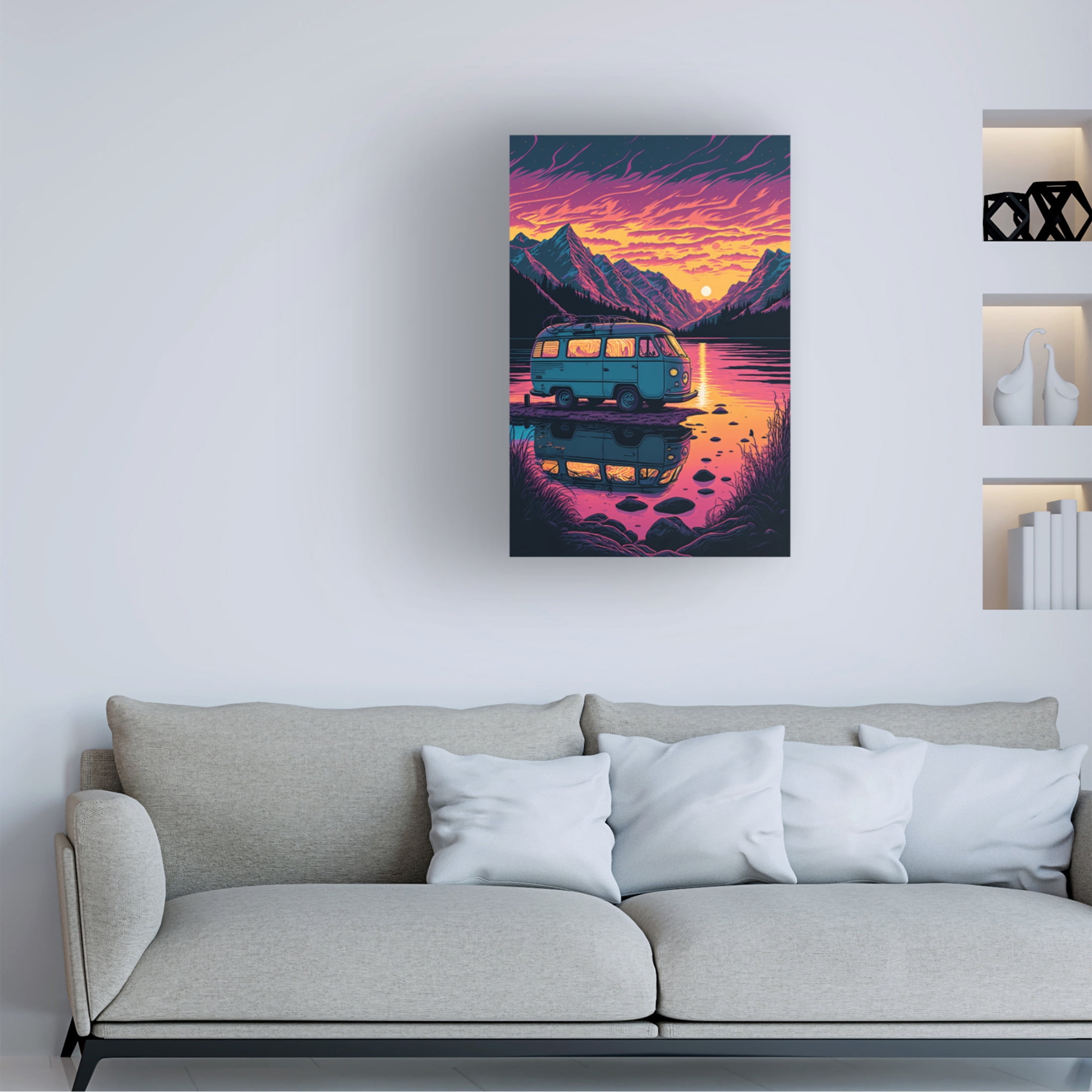 Canvas Wall Art - Ray Heere 'Silkscreen Camper On The Lake 20' Wall Art for Living Room, Bedroom, or Office Décor by Trademark Fine Art - 12 x 19 Inches