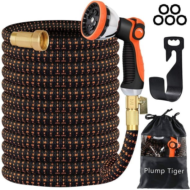 Plump Tiger Expandable Garden Hose with 10 Function Zinc Spray Nozzle, 50ft  No Kink Flexibility Water Hose, 4 Layers Latex Core and 3/4 Solid Brass  Fittings Hose Pipe for Watering & Washing (