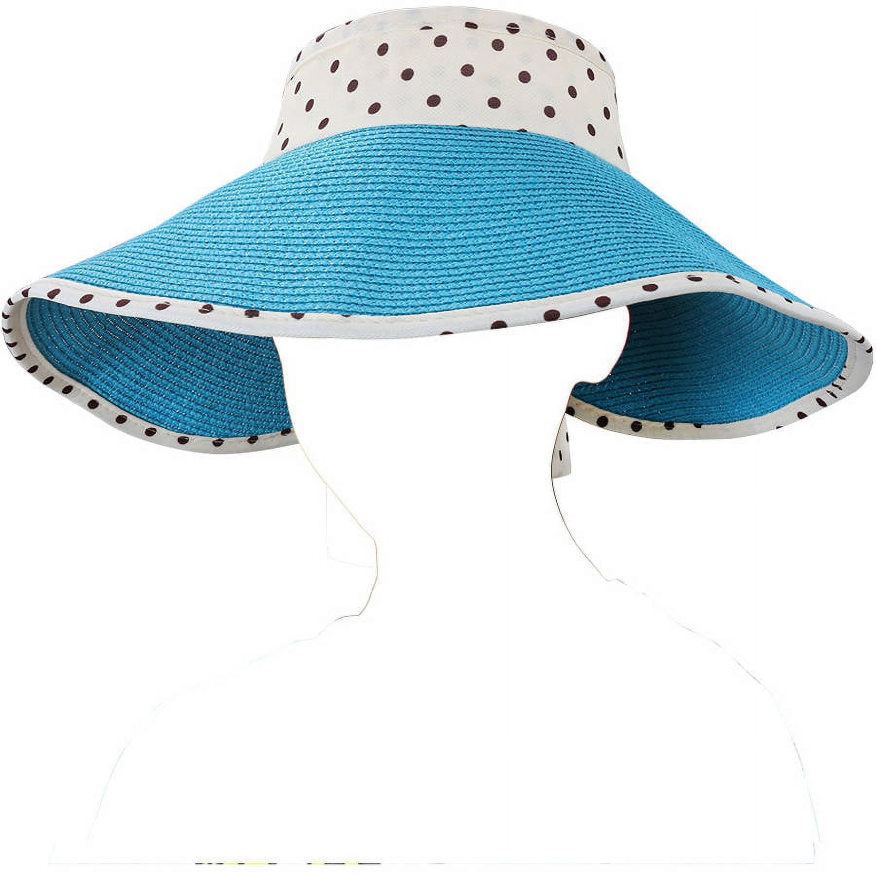 Women's and Girl's Polka Dot Straw Visor Sun Hat