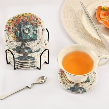 

BZSMCE 6Pcs Drink Coasters With Holder 3.94Inch Robbot Creative Coil Coaster Coasters Colors Absorbent Coasters for Drinks Coasters Set Thicken Heat for Home Table