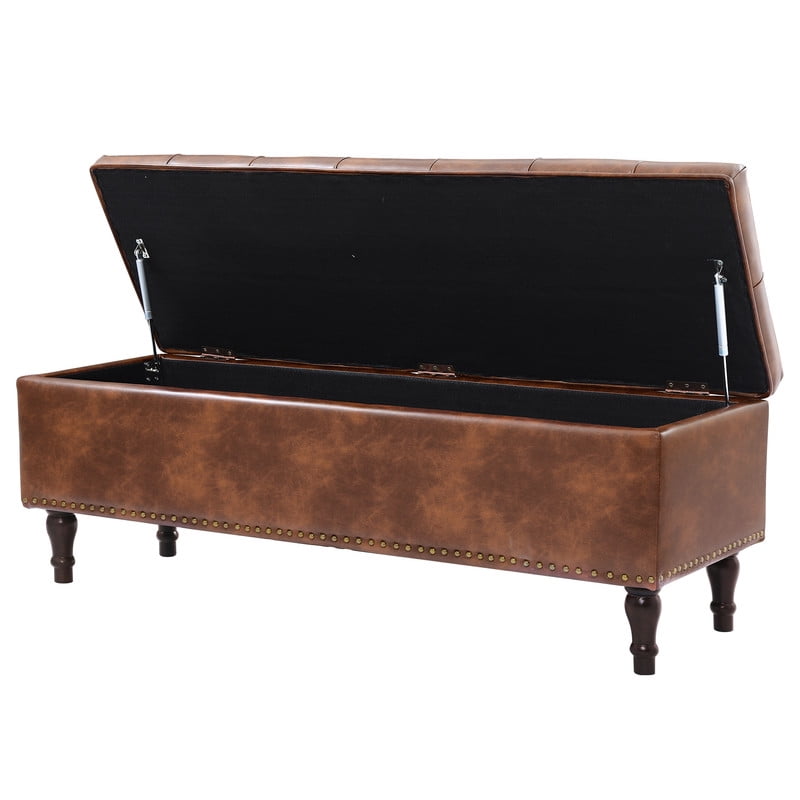 Dycanpo 50.8" Faux Leather Storage Ottoman Bench Storage Chest for Bedroom,Entryway,Red-brown