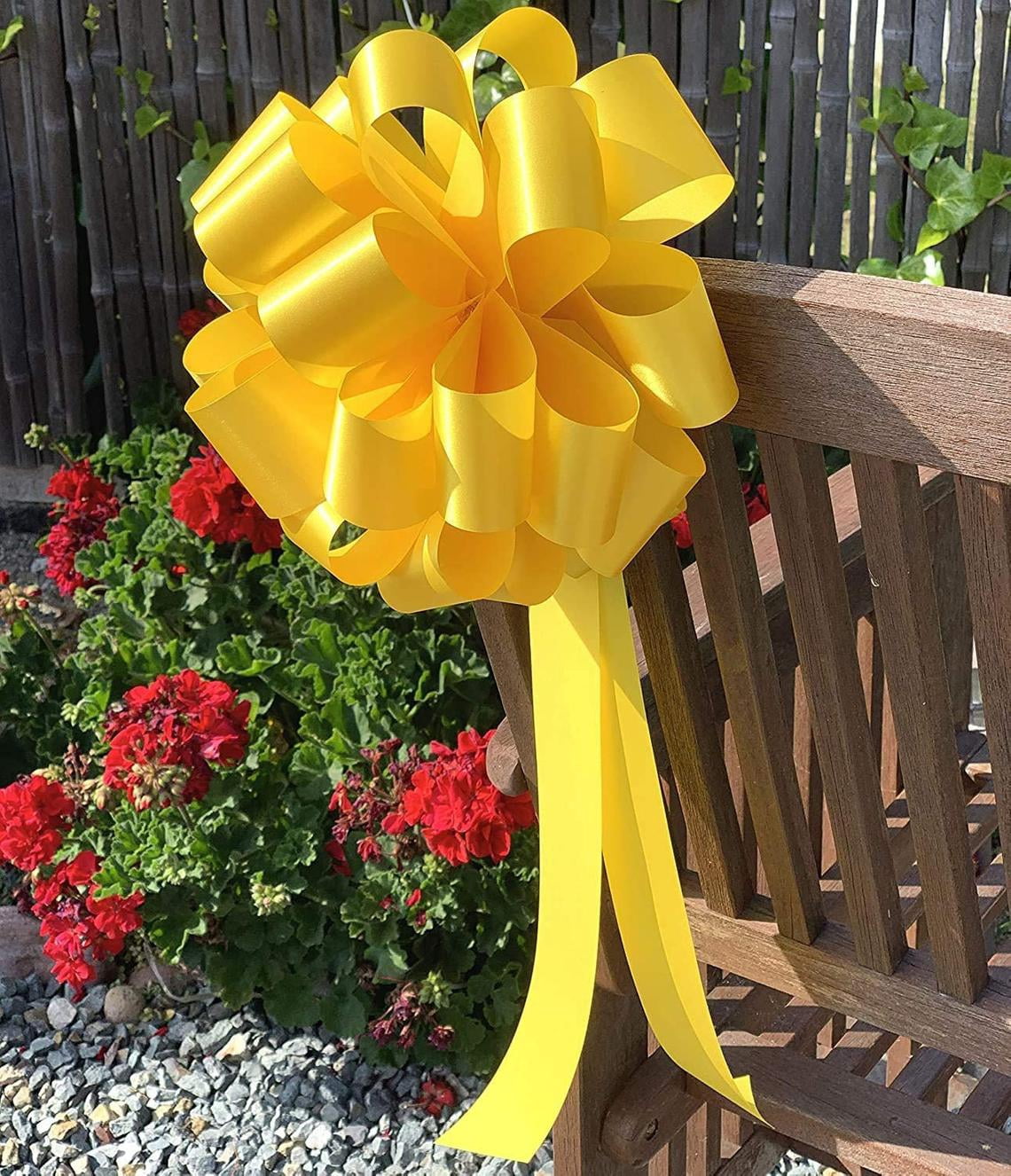 Big Decorative Yellow Pull Bows - Set of 6, 20" Long Tails, 9" Wide, Easter, Mardi Gras, Support Our Troops Ribbon, Fall, Christmas