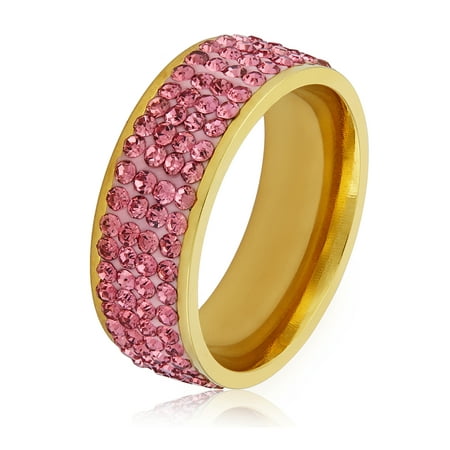 Coastal Jewelry Pink Crystal Stones Gold Plated Stainless Steel Ring