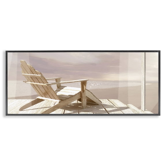 Stupell Industries Tropical Chair Overlooking Beach Black Framed Giclee Art, 30 x 13, by Noah Bay