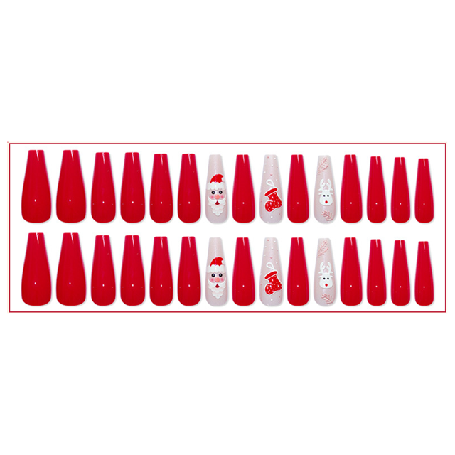 Uñas postizas navideñas Uñas postizas navideñas con rayas de copo de nieve para mujeres y niñas
