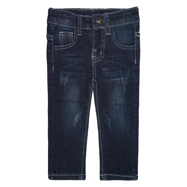 KIDSCOOL SPACE Jeans pour Petits Garçons et Filles, Denim Déchiré Doux Extensible Été, Bleu Profond, 12-18 Mois