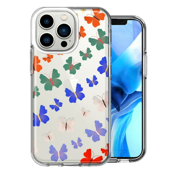MUNDAZE For Apple iPhone 13 Pro Colorful Butterflies Design Double Layer Phone Case Cover