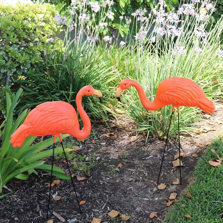GIFTEXPRESS 2-Pack Orange Flamingos for Halloween Lawn Ornaments