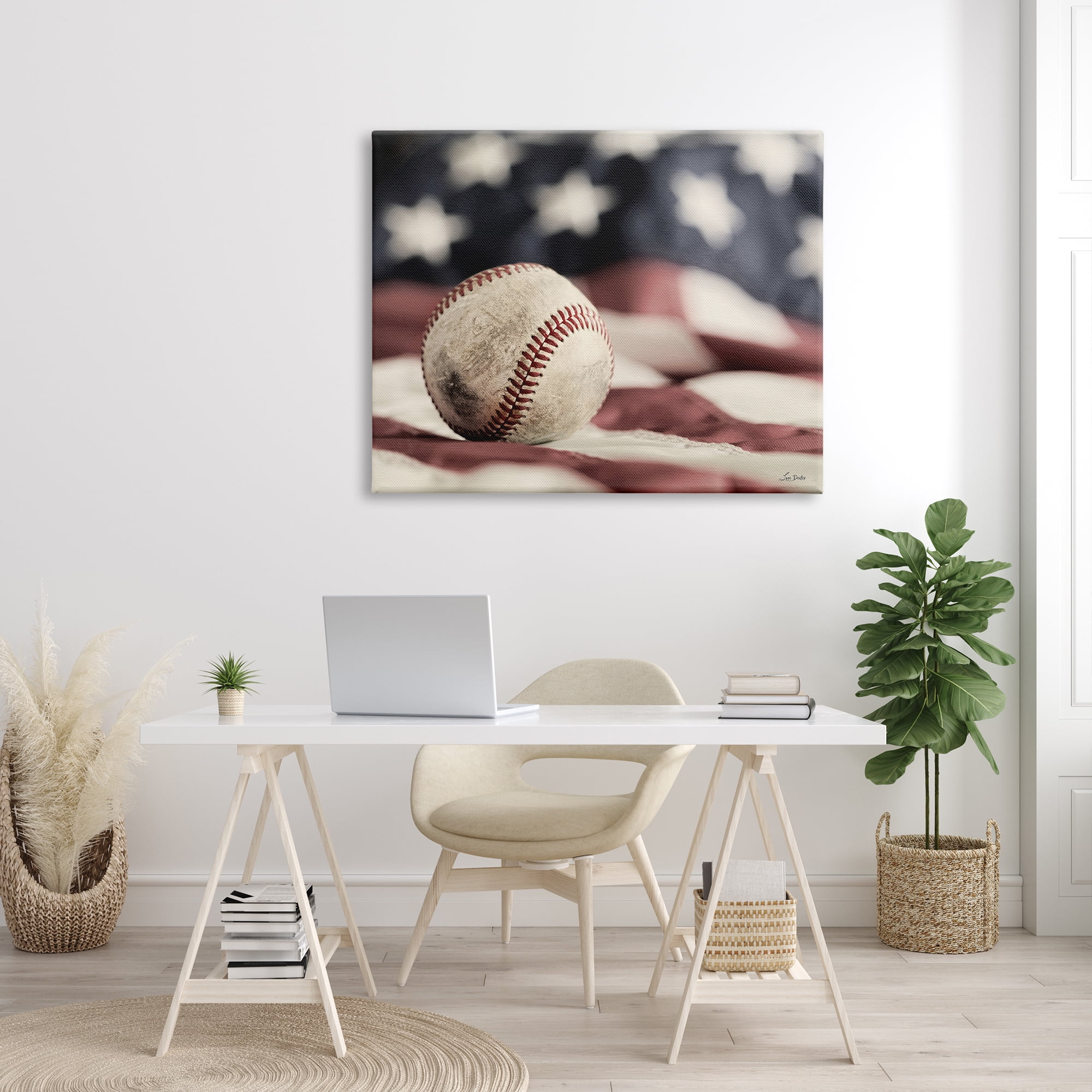 Stupell Industries Baseball & American Flag Sports Photography Gallery Wrapped Canvas Print Wall Art, 48 x 36