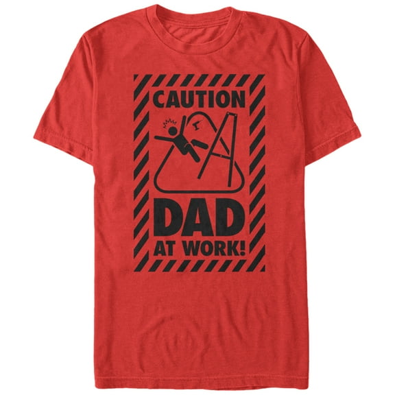 Men's Lost Gods Caution Dad at Work  Graphic Tee Red Large