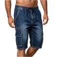 thumbnail image 5 of Mifsaly Mens Jean Cargo Shorts Elastic Waist Drawstring Denim Shorts Fashion Relaxed Fit Casual Summer Wear Clothes with Multi Pockets Blue,XXL, 5 of 5