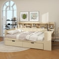 thumbnail image 3 of Wooden Full Size Daybed with Storage Shelves, Multi-functional Bed with Two Storage Drawers and Study Desk, Natural, 3 of 11