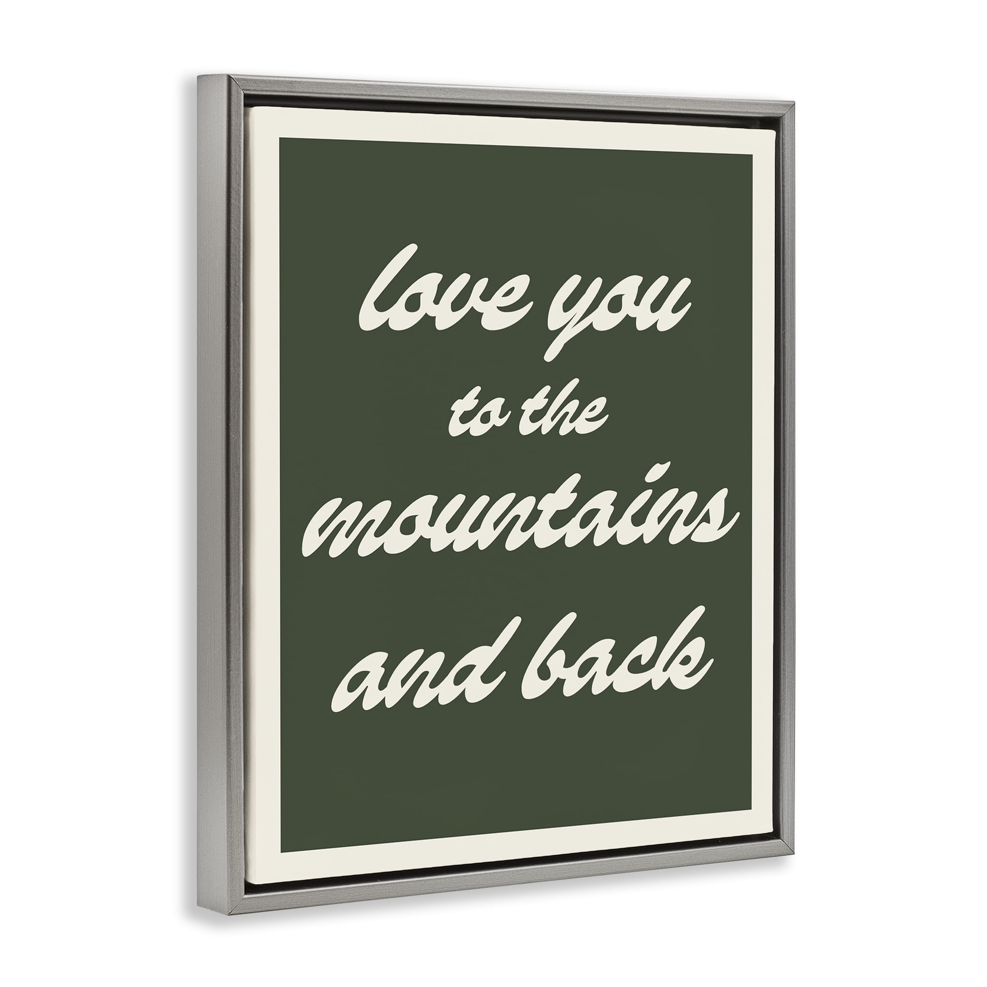 Stupell Industries Love Mountains & Back Text & Numbers Painting Gray Floater Framed Canvas Art Print Wall Art, 25 x 31