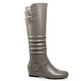 thumbnail image 2 of Ferwind Women's Wedge Boots Ruched Shaft Buckle Straps Adult Grey 11, 2 of 9