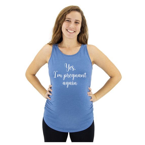 Funny Pregnancy Shirts for Women Pregnancy Announcement Tops Mom to Be Gift Pregnant Again Heather Blue Large
