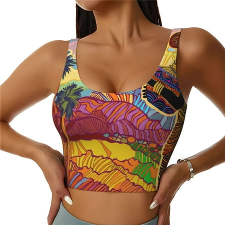 Jgfou Beautiful African Woman Print Womens Sports Bra - Padded Workout Sports Bras Crop Tank Top