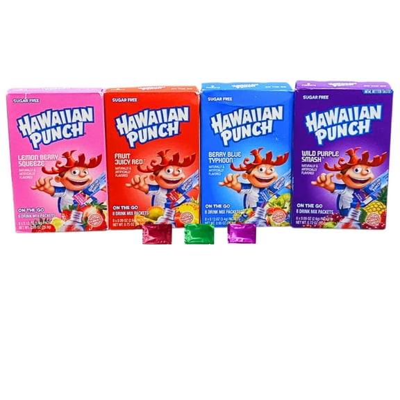 Hawaiian Punch Drink Mix Variety Pack of 4 Flavors 32 Total Sticks, Sugar Free Low Calorie On the Go Beverage Singles with Snoep in Beperkte Oplage