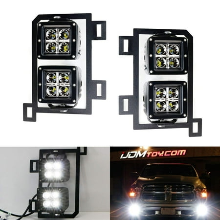 Light Pod Kit (iJDMTOY 4x CREE High Power Dual LED Pod Light Kit w/ Fog Lamp Location Mounting Brackets & Wiring Adapters For 2013-2018 Dodge RAM 1500 (Replace Vertical Fog)
