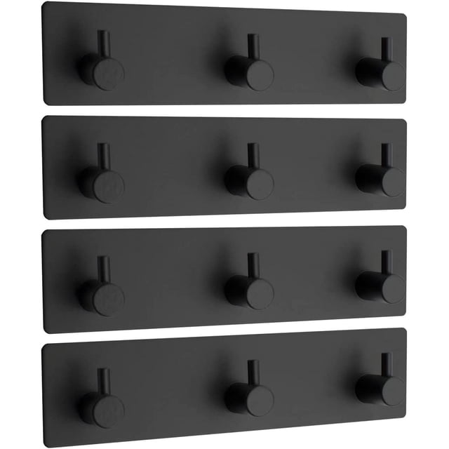 Jinsinto Ensemble de 4 Crochets Autocollants Imperméables en Acier Inoxydable (Noir Mat) 18*4.5*2.7cm