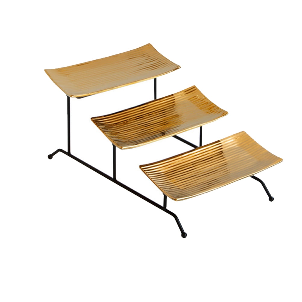 3layer Snack Cake Plates Detachable Ceramic Plate Iron Rack Fruit