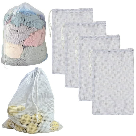 4 Drawstring Mesh Laundry Bag Storage Clothes Utility Sport Heavy Duty 29" X 24"
