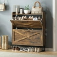 thumbnail image 2 of VEANERWOOD Armoire à Chaussures Moderne avec 2 Portes Rabattables et Étagère de Rangement Réglable pour Couloir et Entrée, Étagère à Chaussures Autoportante Étroite avec Tablette Ouverte, Brun, 2 of 7