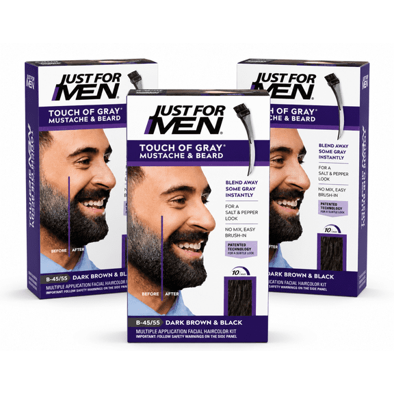 Just For Men Touch of Gray Mustache & Beard Dark Brown/Black 3 Pack
