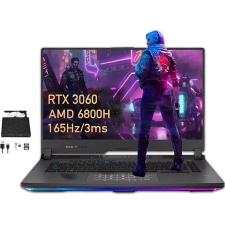 ASUS ROG Strix G15 Gaming Laptop, 15.6" WQHD 165Hz 3ms Display, AMD Ryzen 7 6800H, 16GB DDR5 RAM, 512GB SSD, RGB KB, GeForce RTX 3060, VR-Ready, Wi-Fi 6E, Win 11 Pro, Gray, Hotface DVD-RW USB Hub