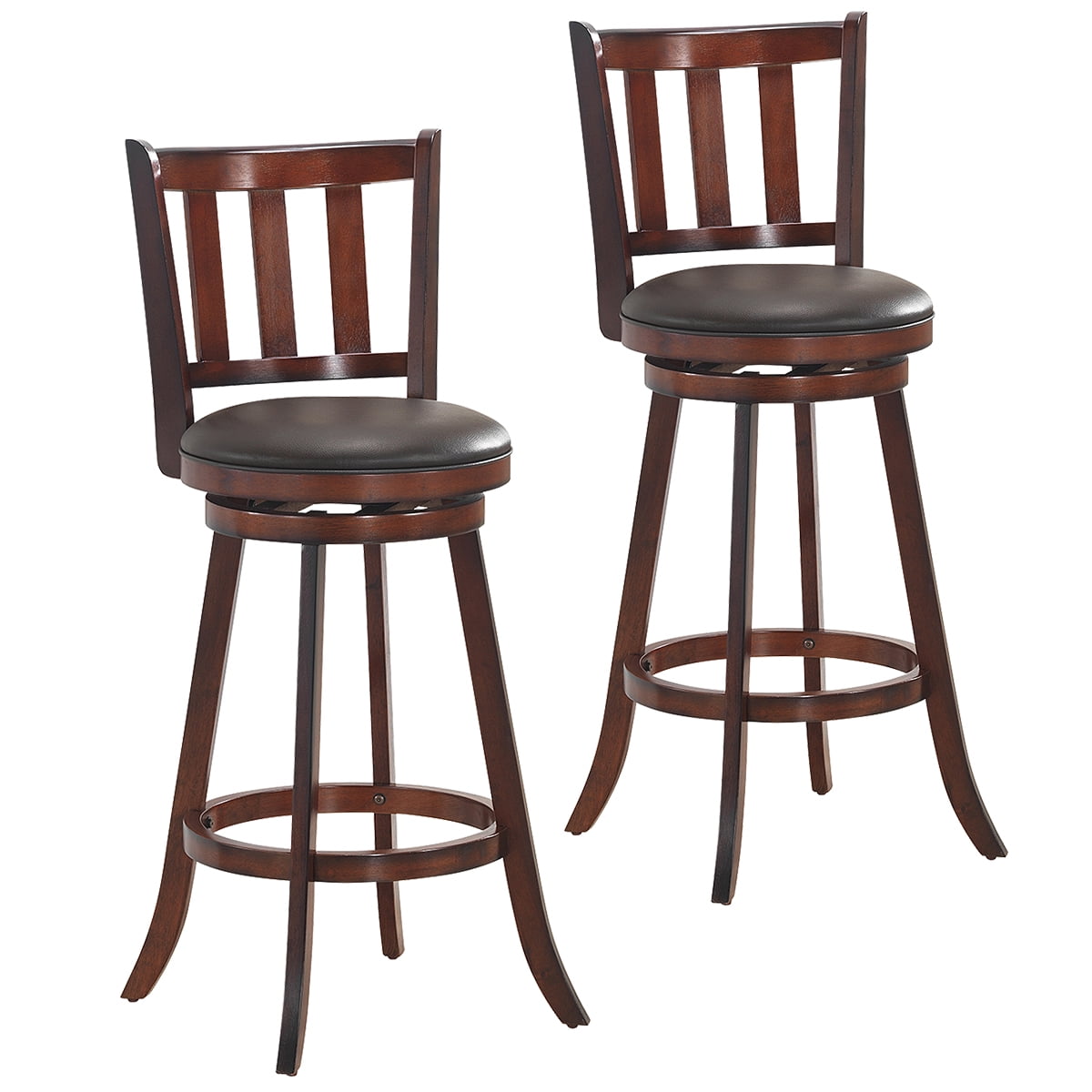 Costway Set Of 2 29 5 Swivel Bar, High Back Wooden Bar Stools With Arms