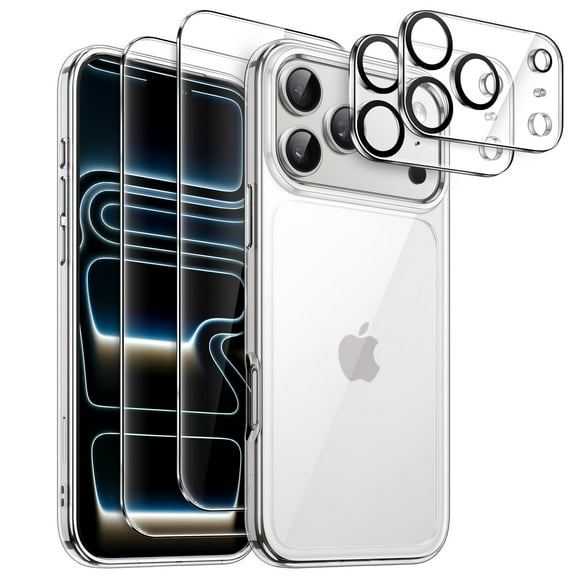 JETech 5 in 1 Case for iPhone 17 Pro 6.3-Inch with 2 Pack Each Tempered Glass Screen Protectors and Camera Lens Protectors, Non-Yellowing Shockproof Bumper Phone Cover (Clear)