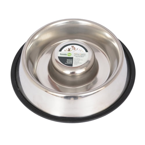 Iconic Pet - Slow Feed Stainless Steel Pet Bowl for Dog or Cat - Medium - 24 oz