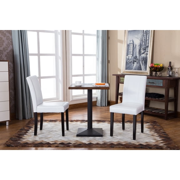 White Leatherette Parson Chairs - Set of 2 | Solid Wood Frame | 21"L x 16.5"W x 35.5"H | Living Room, Dining & Office Seating