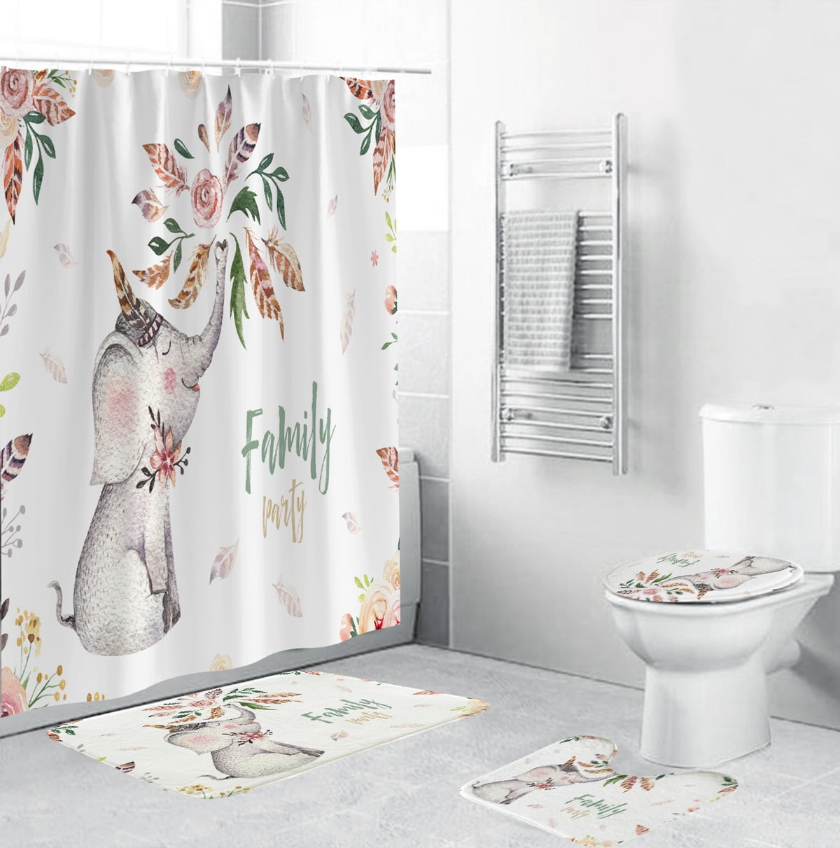 Shower Curtain With 12 Hooks Stylish Colorful Pattern Waterproof Fabric Bathroom
