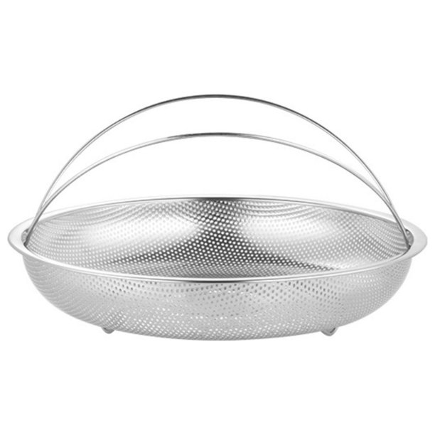 Canasta de acero inoxidable con asa | Agujeros finos y densos para filtro | Colador reforzado para lavar verduras, frutas y arroz | Base elevada | Fácil agarre | Colador multiuso de cocina