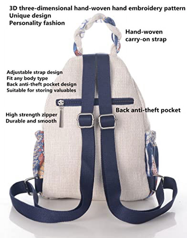 YIMOYICAI Backpack Purse for Women Girl's Convertible Sling Bag Boho Hippie Embroidered Woven Canvas with Woven Cotton Perfect Small Sling Bag Bird's Nest