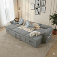 thumbnail image 6 of TiramisuBest 117'' Modular Sectional Sofa, Convertible Sleeper Sofa Bed with Pull Out Couch, Corduroy U Shaped Sectional Couches with Storage Chaise for Living Room Bedroom (Light Grey), 6 of 7