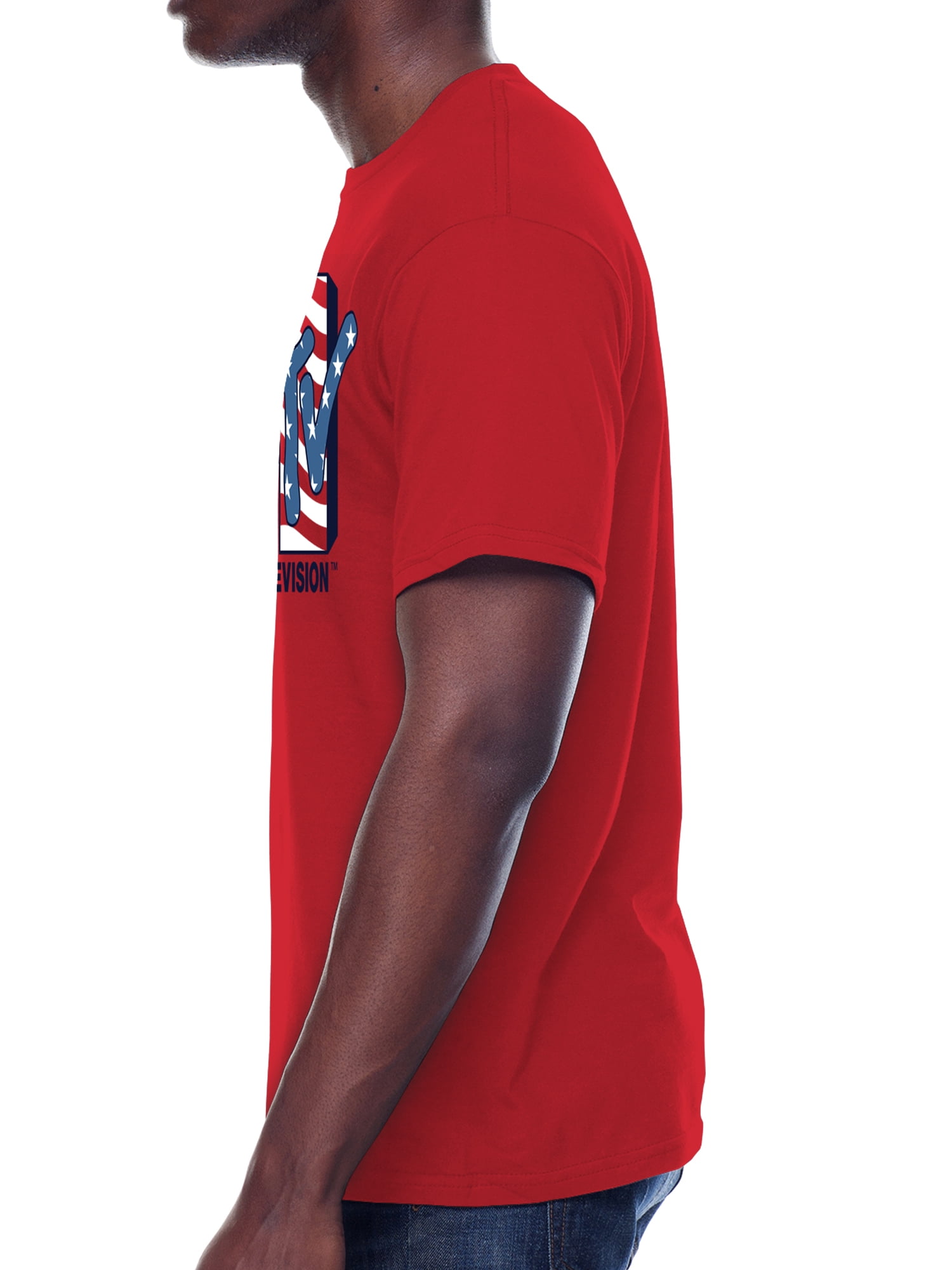 MTV Men's & Big Men's Americana Graphic Crew Neck Patriotic T-Shirt, Stars And Stripes MTV Logo, Sizes S-3XL
