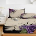 thumbnail image 6 of Full Size Fitted Sheet Set - Halloween 3 Piece Bedding Sets 16" Deep Pocket Fitted Sheet with 2 Pillowcases, Fall Farmhouse Spooky Branches Flowers Beige Brushed Microfiber Hotel Luxury Bed Sheets, 6 of 9